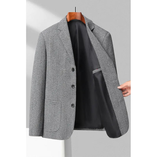 Veste homme – Coupe ajustée – Laine mélangée – Motif chevrons – Revers crantés
