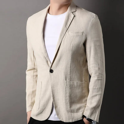 Blazer Homme – Coupe Slim – Fibres Naturelles – Revers Crantés – Bouton Unique