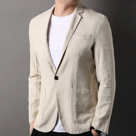 Blazer Homme – Coupe Slim – Fibres Naturelles – Revers Crantés – Bouton Unique