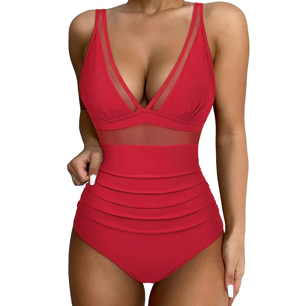 Maillot de bain 1 pièce femme – Coupe galbante – Détails en mesh – Jambes échancrées