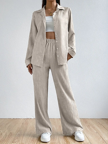 Tailleur Pantalon Femme – Tissu Respirant – Coupe Ample – Chemise Longue Manches Longues – Pantalon Droit Taille Élastique