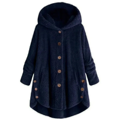 Veste polaire femme – Coupe décontractée – Capuche – Boutons – Ourlet arrière long