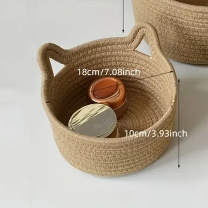 Panier de Rangement en Corde Forme Tête de Chat
