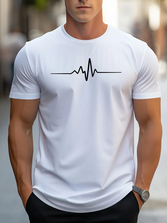 T-shirt homme – Coupe slim – Maille douce – Manches courtes – Motif heartbeat moderne