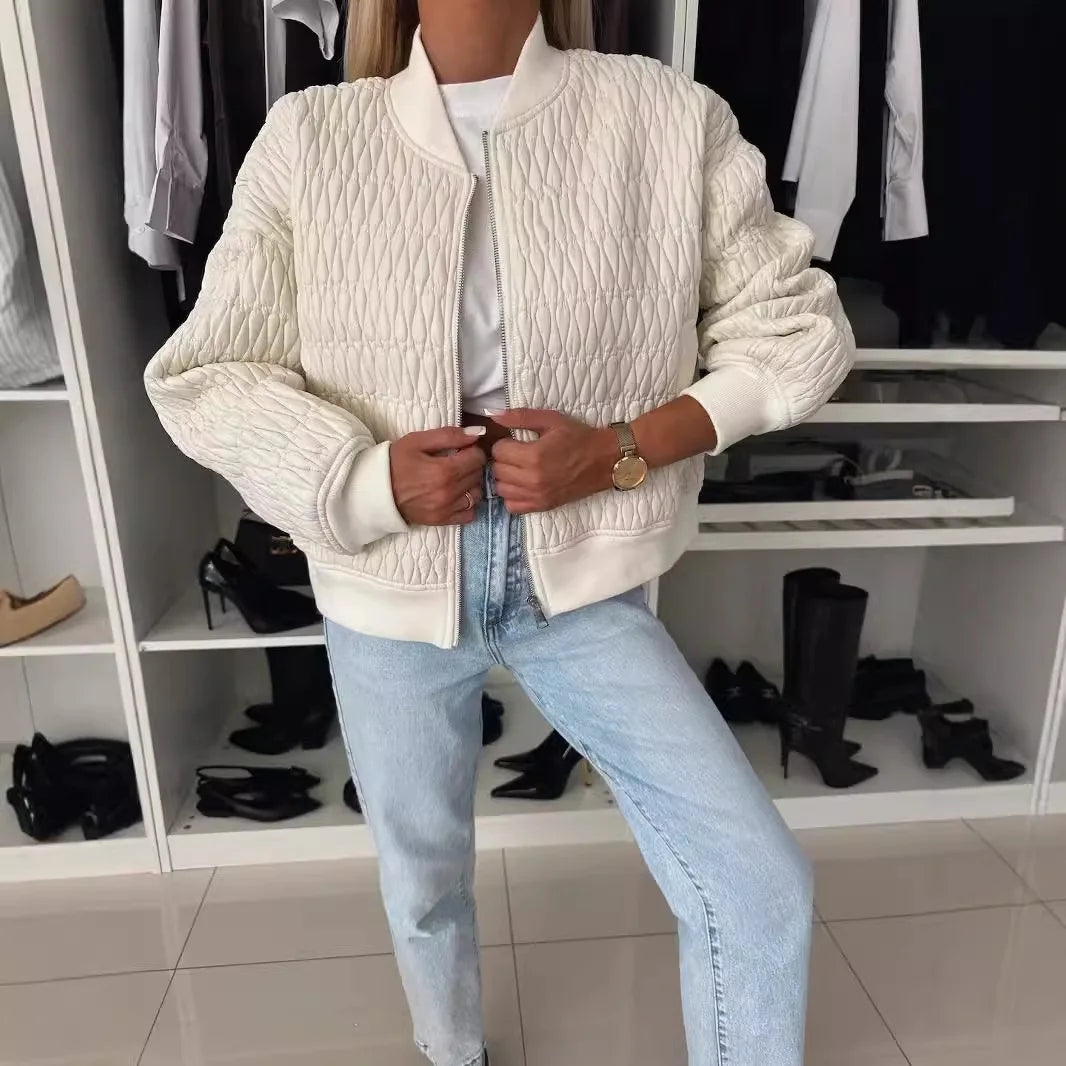 Veste bomber femme – Coupe décontractée – Matelassée – Zip frontal – Finitions côtelées