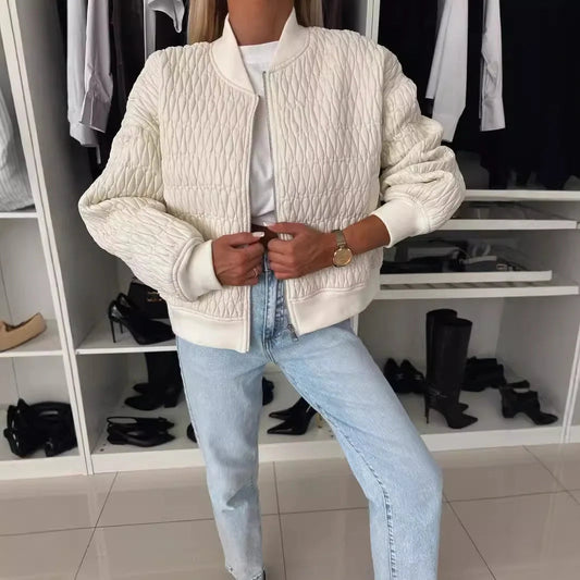Veste bomber femme – Coupe décontractée – Matelassée – Zip frontal – Finitions côtelées