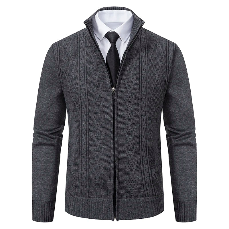 Homme Cardigan - Maille Douce - Coupe Slim - Col Montant - Zip Intégral