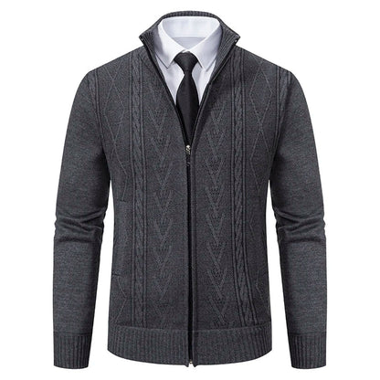 Homme Cardigan - Maille Douce - Coupe Slim - Col Montant - Zip Intégral