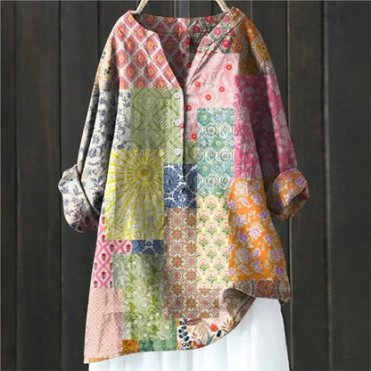 Blouse femme – Coupe décontractée – Motif floral – Manches longues retroussables – Tissu respirant