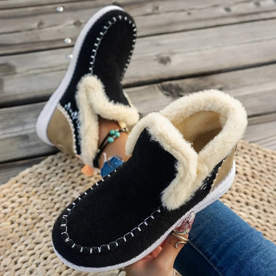 Bottines femme – Doublure en fausse fourrure – Texture feutrée – Coupe décontractée