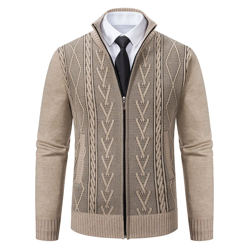 Homme Cardigan - Maille Douce - Coupe Slim - Col Montant - Zip Intégral