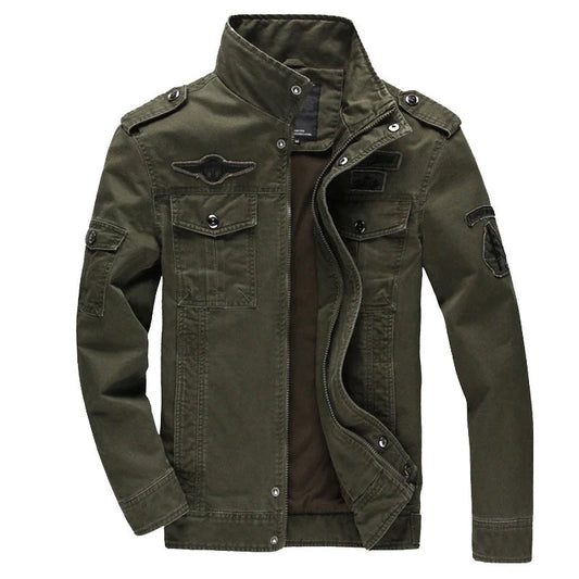 Veste homme – Coupe structurée – Coton – Col montant – Poches utilitaires – Épaulettes