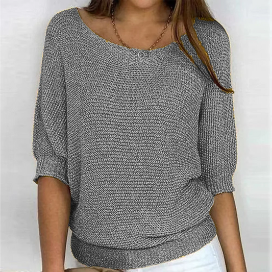 Top Femme – Coupe Décontractée – Tricot Texturé – Manches Bouffantes – Finitions Côtelées