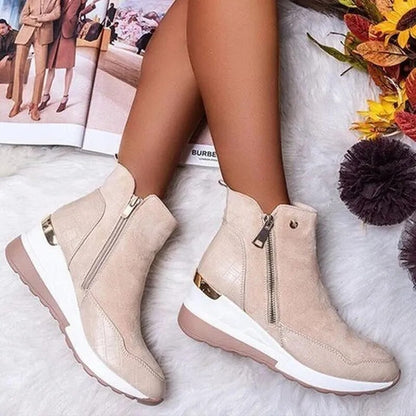 Bottines femme – Talon compensé stable – Fermeture zip – Tissu doux confort orthopédique