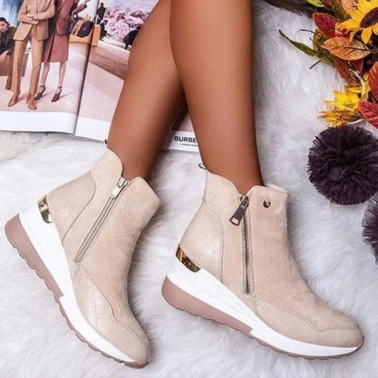 Bottines femme – Talon compensé stable – Fermeture zip – Tissu doux confort orthopédique