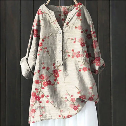 Blouse femme – Coupe décontractée – Motif floral – Manches longues retroussables – Tissu respirant