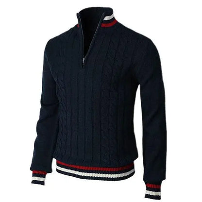 Pull homme col roulé – Coupe slim – Maille laine – Col zippé – Finitions côtelées