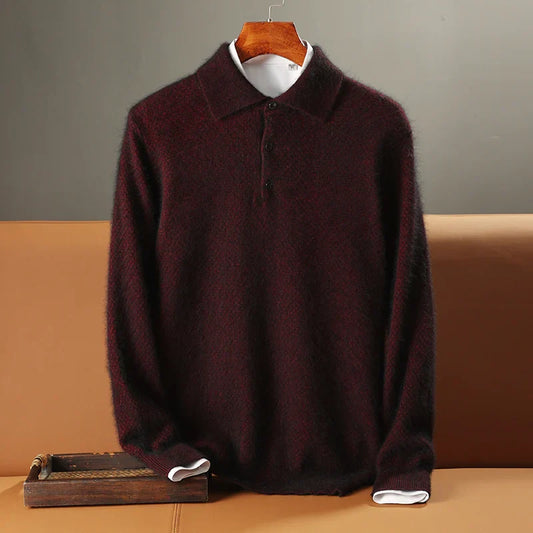 Pull homme – 100% laine – Coupe décontractée – Col polo boutonné – Manches longues