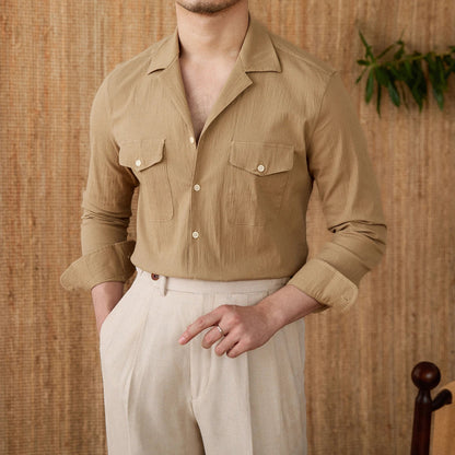 Chemise homme – Coupe classique – Manches longues – Coton mélangé respirant – Poches poitrine