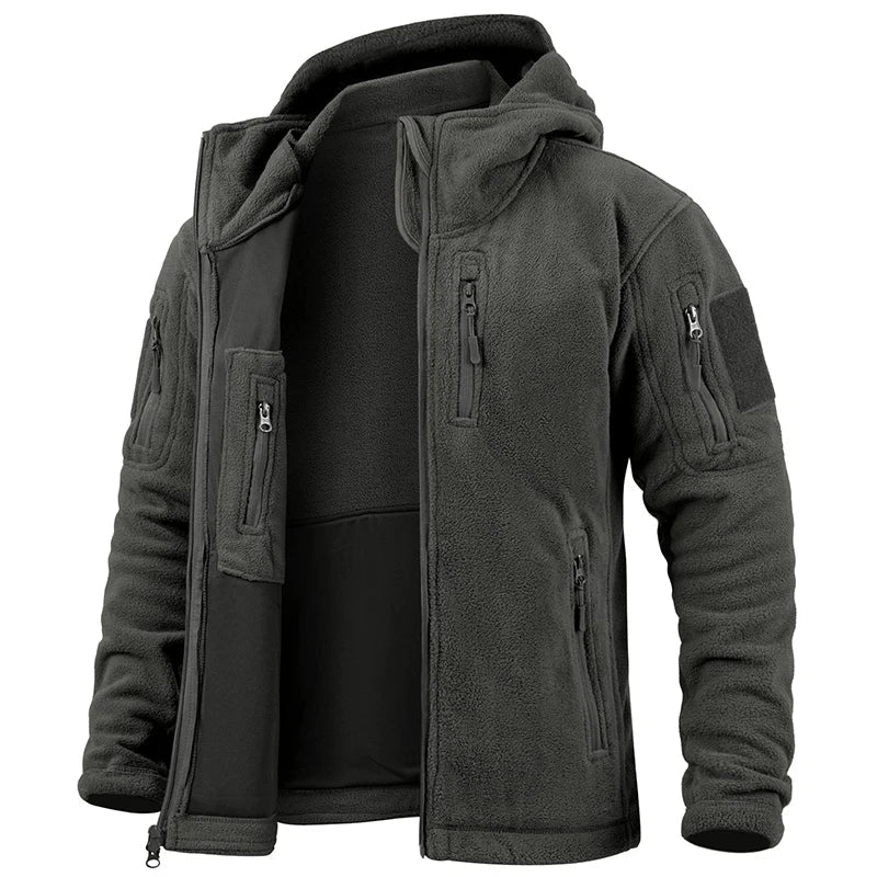 Veste polaire homme – coupe régulière – capuche – fermeture zippée – multi-poches