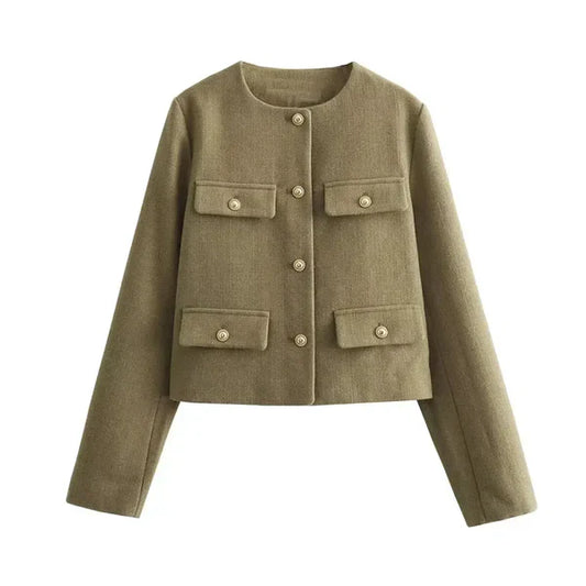Veste bomber femme – Laine – Coupe courte structurée – Manches longues – Col rond