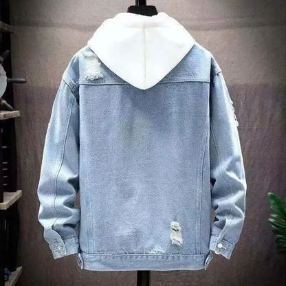 Veste en jean homme – Coupe ample – Effet usé – Boutonnage simple – Style décontracté