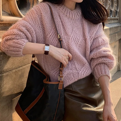 Pull femme – Coupe oversize – Maille laine – Motif torsadé – Manches longues