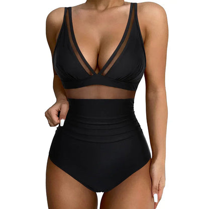 Maillot de bain 1 pièce femme – Coupe galbante – Détails en mesh – Jambes échancrées