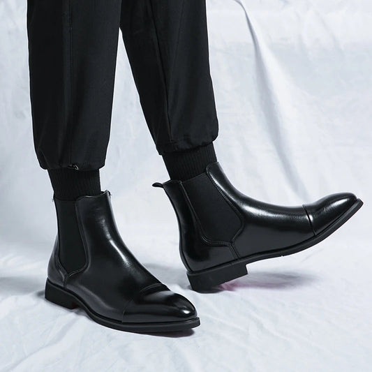 Bottes Chelsea homme – Cuir lisse – Coupe ajustée – Bout droit – Facile à enfiler