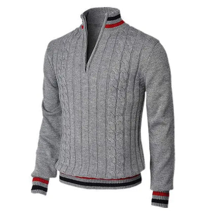 Pull homme col roulé – Coupe slim – Maille laine – Col zippé – Finitions côtelées