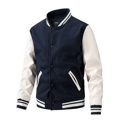 Veste homme style college – Laine mélangée – Coupe régulière – Manches contrastées – Boutons pression