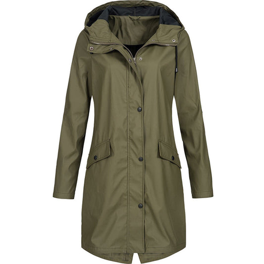 Veste imperméable femme – Coupe décontractée – Capuche – Longueur mi-cuisse