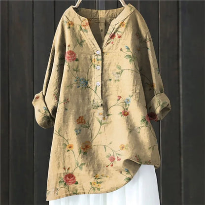 Blouse femme – Coupe décontractée – Motif floral – Manches longues retroussables – Tissu respirant