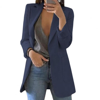 Blazer femme – Coupe cintrée – Longueur hanche – Poches larges – Col tailleur