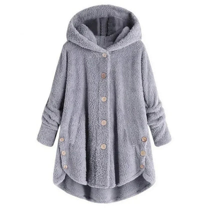 Veste polaire femme – Coupe décontractée – Capuche – Boutons – Ourlet arrière long