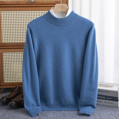 Sweatshirt homme – Laine – Coupe ample – Col montant – Finitions côtelées