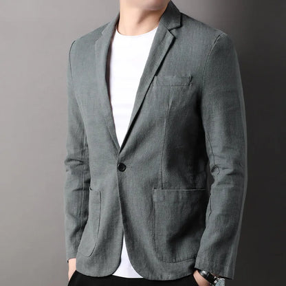 Blazer Homme – Coupe Slim – Fibres Naturelles – Revers Crantés – Bouton Unique