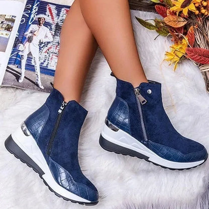 Bottines femme – Talon compensé stable – Fermeture zip – Tissu doux confort orthopédique