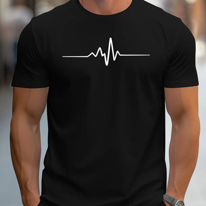 T-shirt homme – Coupe slim – Maille douce – Manches courtes – Motif heartbeat moderne