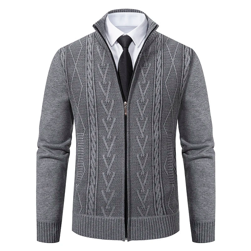 Homme Cardigan - Maille Douce - Coupe Slim - Col Montant - Zip Intégral