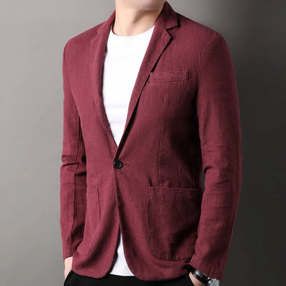 Blazer Homme – Coupe Slim – Fibres Naturelles – Revers Crantés – Bouton Unique