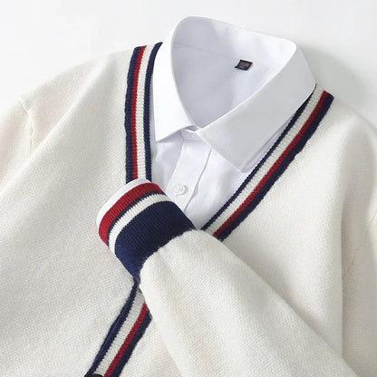 Cardigan homme – Coupe décontractée – Laine mélangée – Boutonné – Col en V