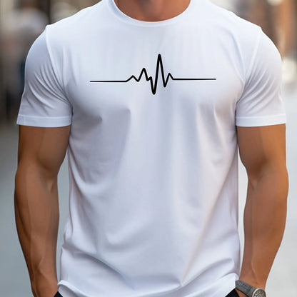 T-shirt homme – Coupe slim – Maille douce – Manches courtes – Motif heartbeat moderne
