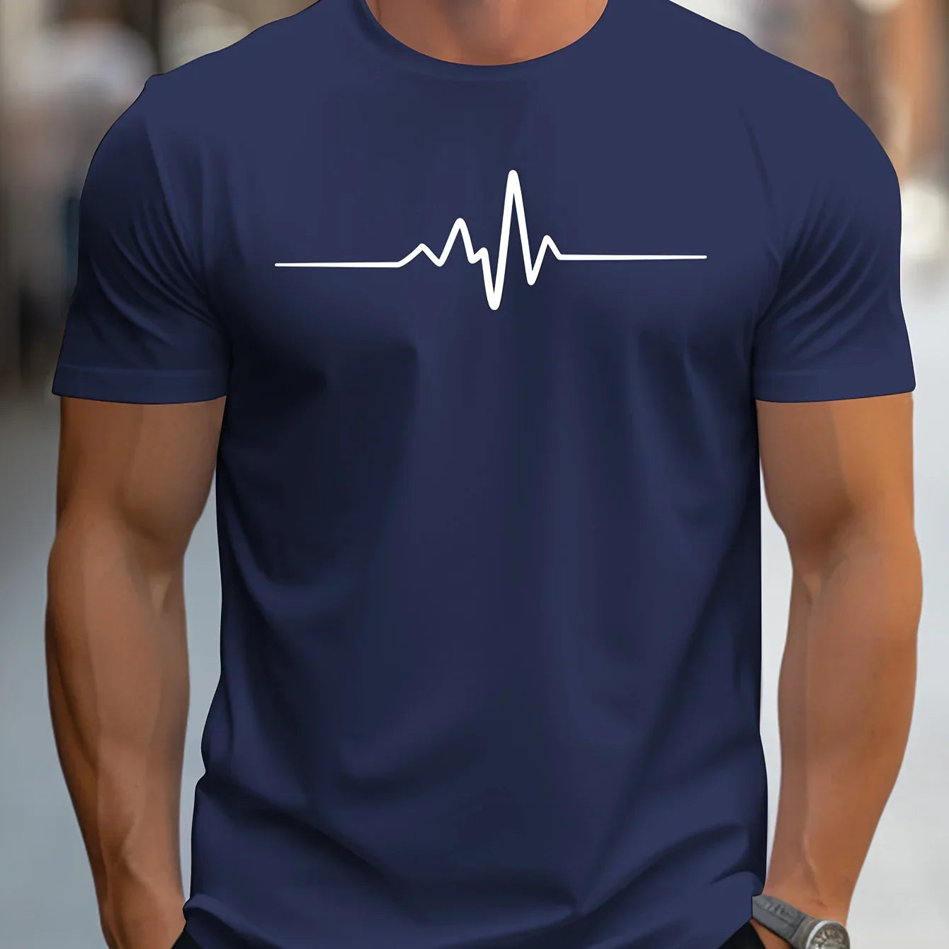 T-shirt homme – Coupe slim – Maille douce – Manches courtes – Motif heartbeat moderne
