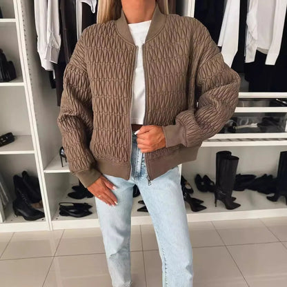 Veste bomber femme – Coupe décontractée – Matelassée – Zip frontal – Finitions côtelées