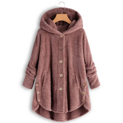 Veste polaire femme – Coupe décontractée – Capuche – Boutons – Ourlet arrière long