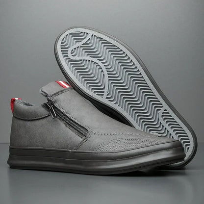 Baskets montantes homme – Cuir lisse – Fermeture zippée – Semelle confort casual