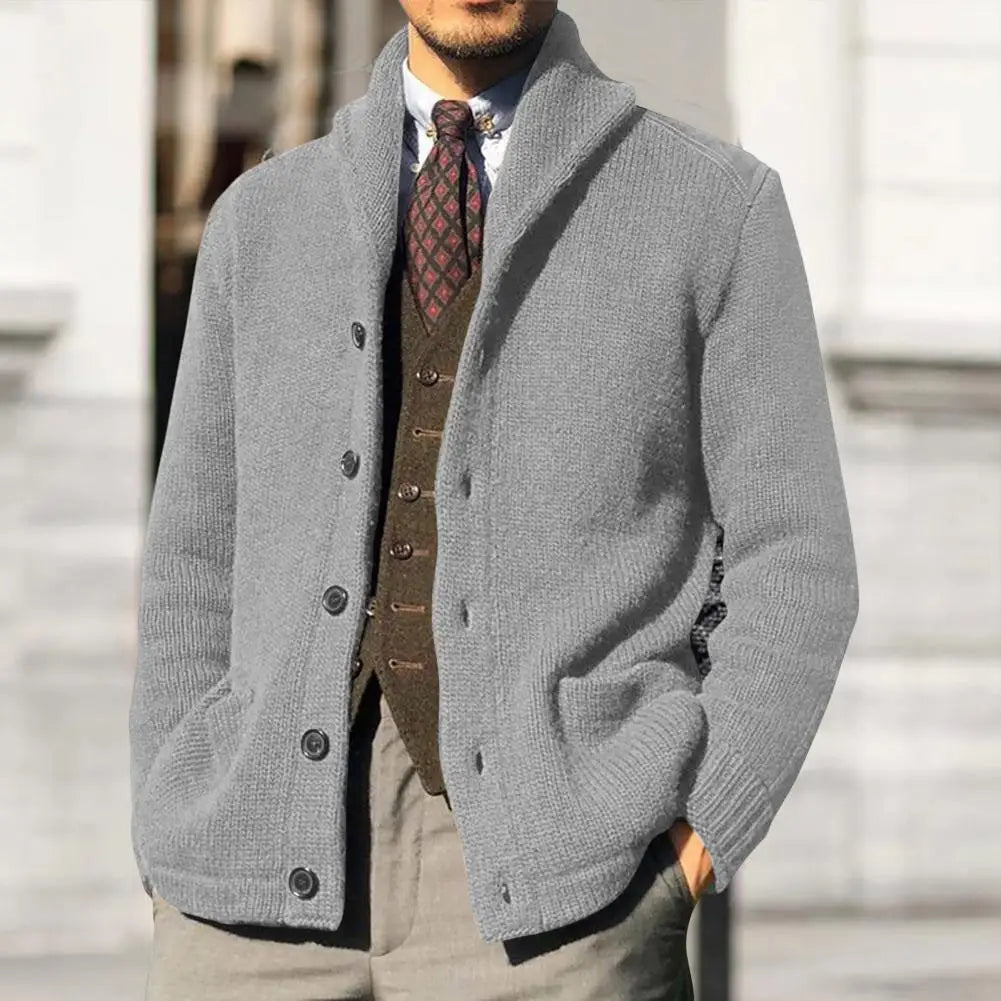 Homme Cardigan - Laine Mélangée - Col Châle - Manches Longues - Poches Latérales