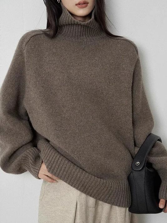 Sweat-shirt femme – Col montant – Laine – Coupe oversize – Finition côtelée