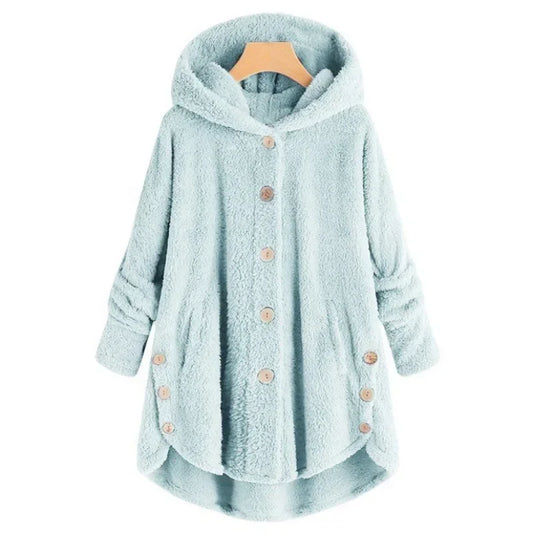 Veste polaire femme – Coupe décontractée – Capuche – Boutons – Ourlet arrière long